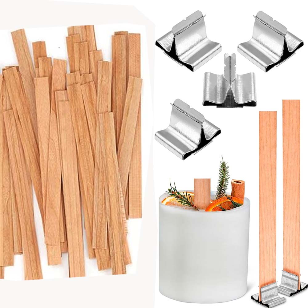 Candle Making Homewood - キャンドル作り用ウッドウィック 100個（50セット） 家庭用DIY用品 – ウッドウィックと金属スタンド付き