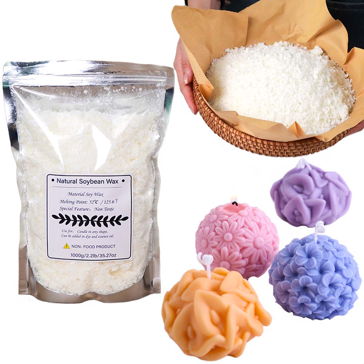 100/250/500/1000 グラム天然大豆ワックスフレ - Candle Making Material のレビューと価格